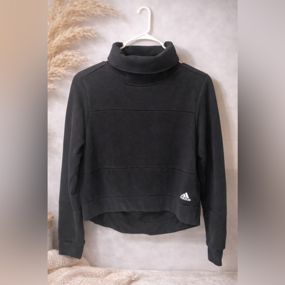 Adidas Cropped Funnel‎ Neck Sweatshirt w/ Logo Tape Back (XS)